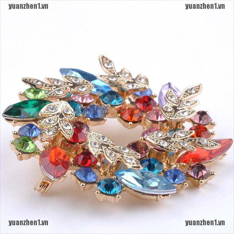 [YUANZHEN1] Trâm Cài Áo Mạ Vàng Hình Hoa Đỏ Đính Kim Cương Giả Lấp Lánh