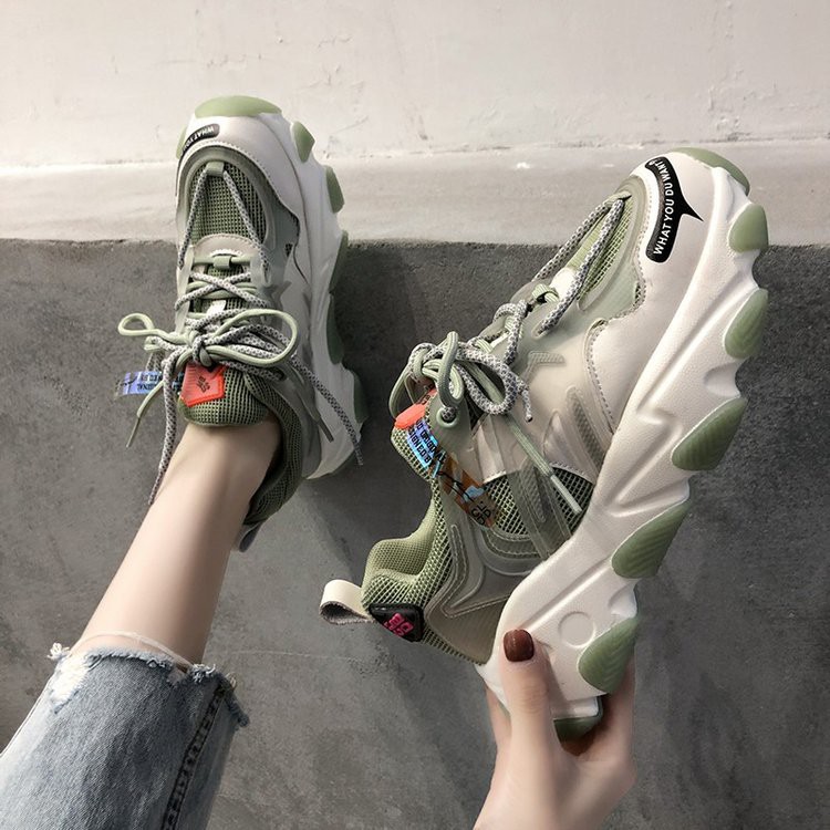 Giày thể thao nữ ULzzang 2 dây buộc kiểu đế cao hình sóng mẫu mới 2020 Reply1994