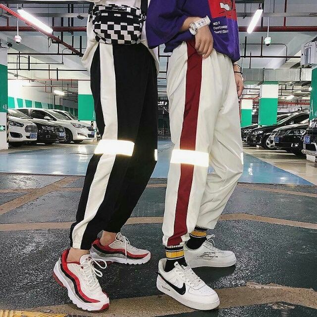 Quần jogger phản quang trắng đen 01 sọc unisex thể thao vải thun đẹp chất nhảy dance tập gym nam và nữ 2020 | Valu Store