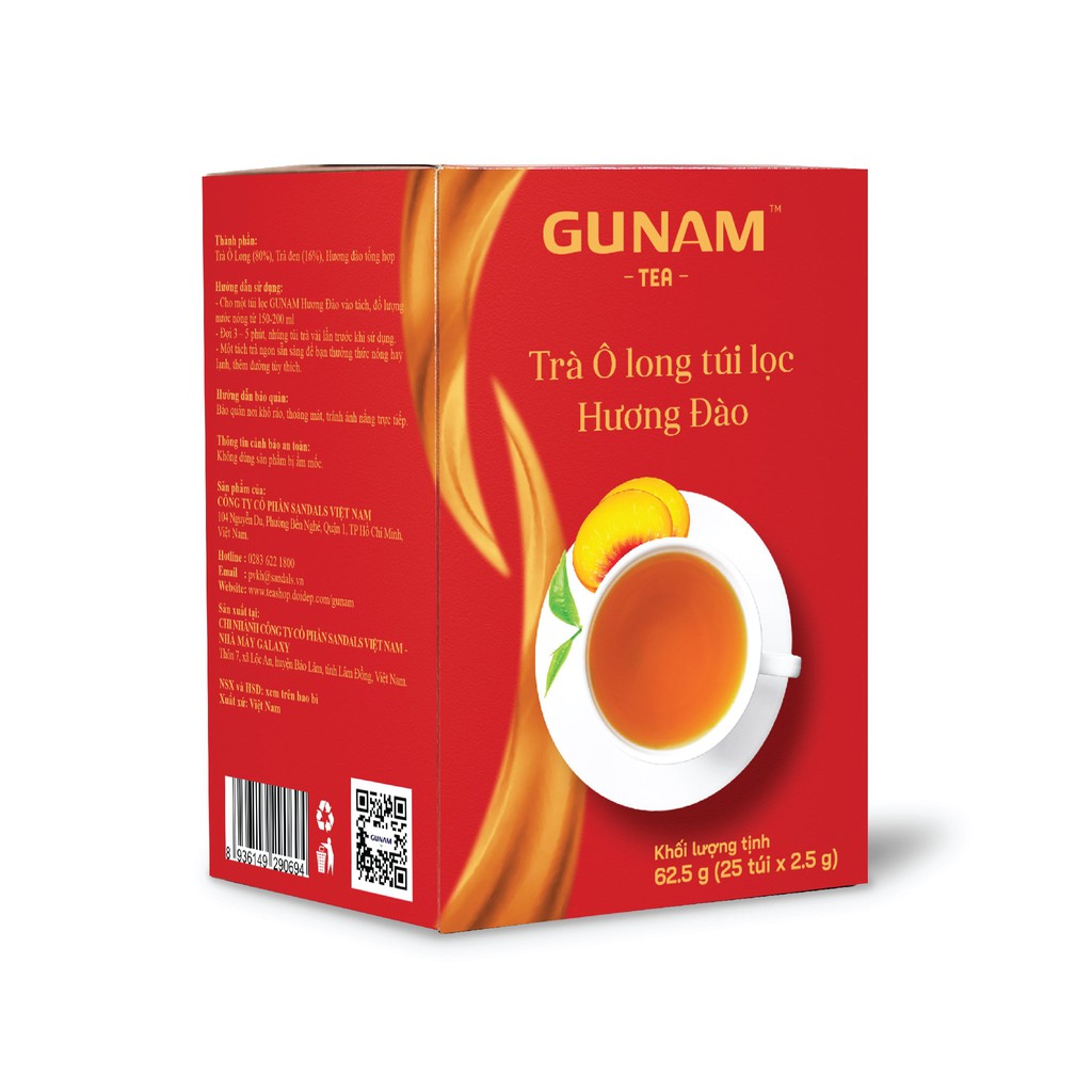 Trà Olong túi lọc GUNAM hương đào tươi mát (hộp 25 gói x 2,5g)