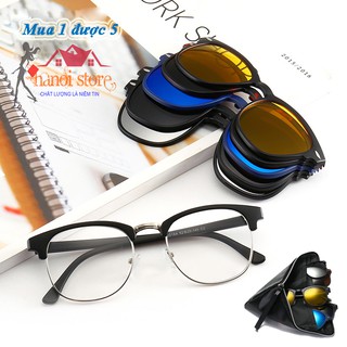 Kính mắt đa tròng 6 in 1 Unisex nam nữ Đa năng - Mã 2218A Gọng kim loại cao cấp (Tặng bao da)