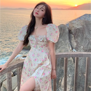 Đầm ulzzang hoa cổ vuông nữ dịu dàng ak1203
