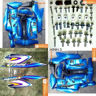 Bộ vỏ nhựa + Tem xe + Ốc Wave A, Alpha 2002 NHỰA ZIN màu XANH DA