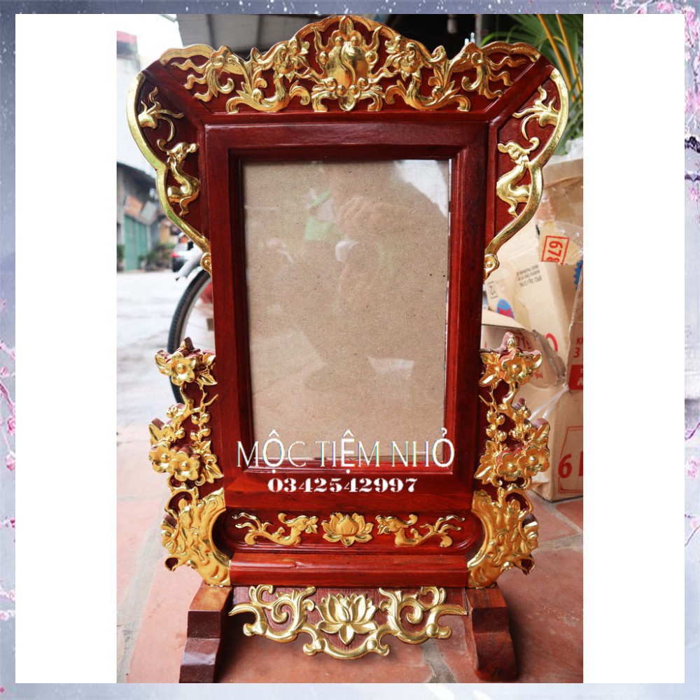 Khung ảnh thờ hoa mai khung ảnh hình gia dát vàng cao cấp