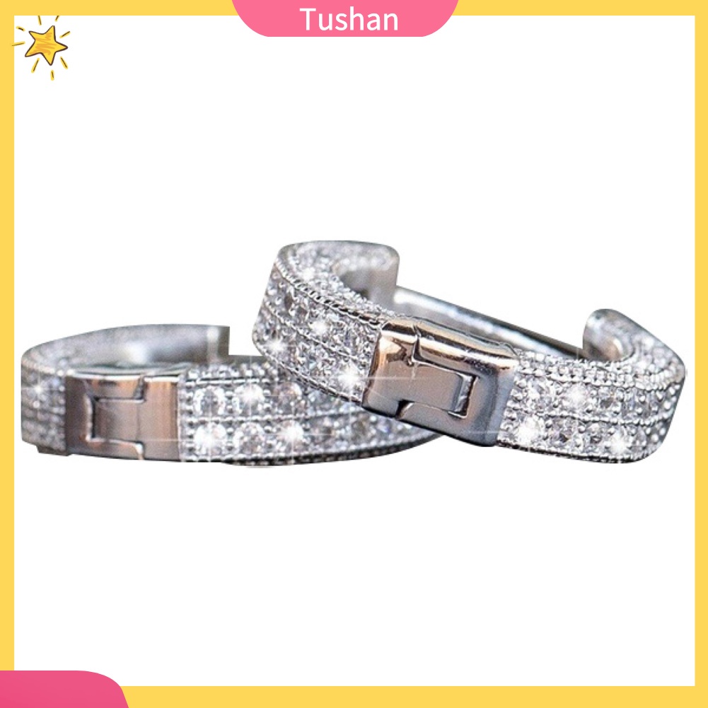 TUSH_Shiny Women Rhinestone Inlaid Circle Huggie Earrings Party Banquet Jewelry Gift