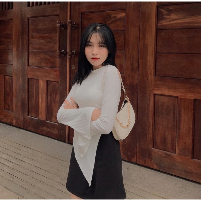 Áo Tay Dài khoét Vai Dáng Ôm Xẻ Tà Cá Tính