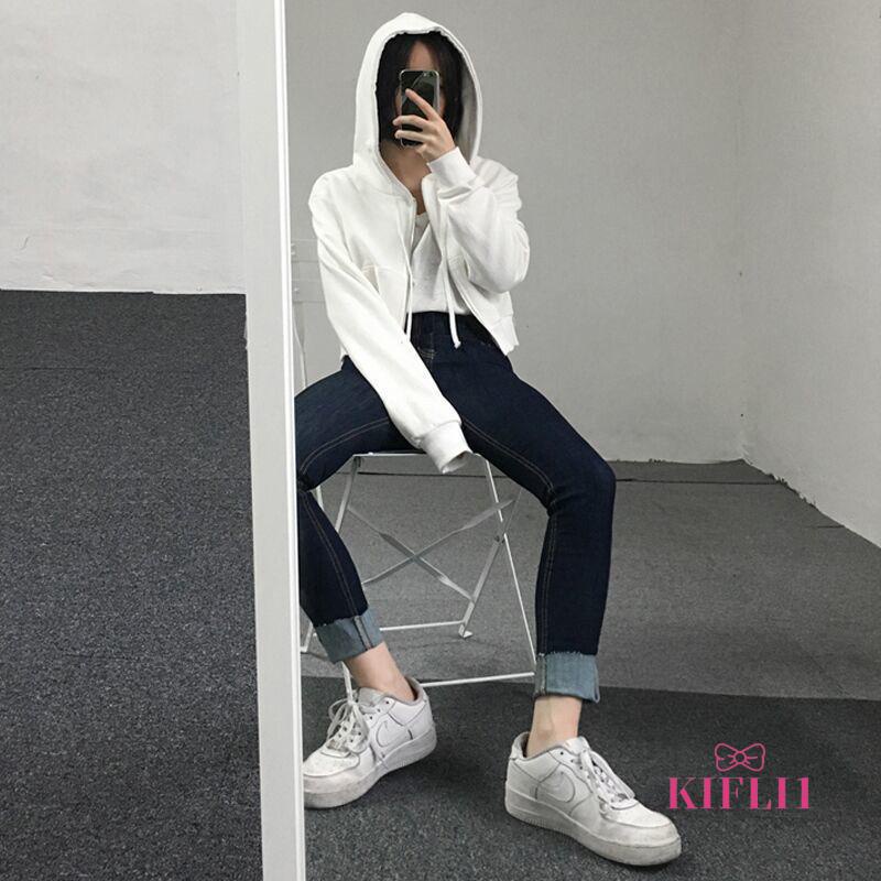 🌈Áo khoác form ngắn croptop tay dài có mũ nón trùm đầu dây kéo ulzzang