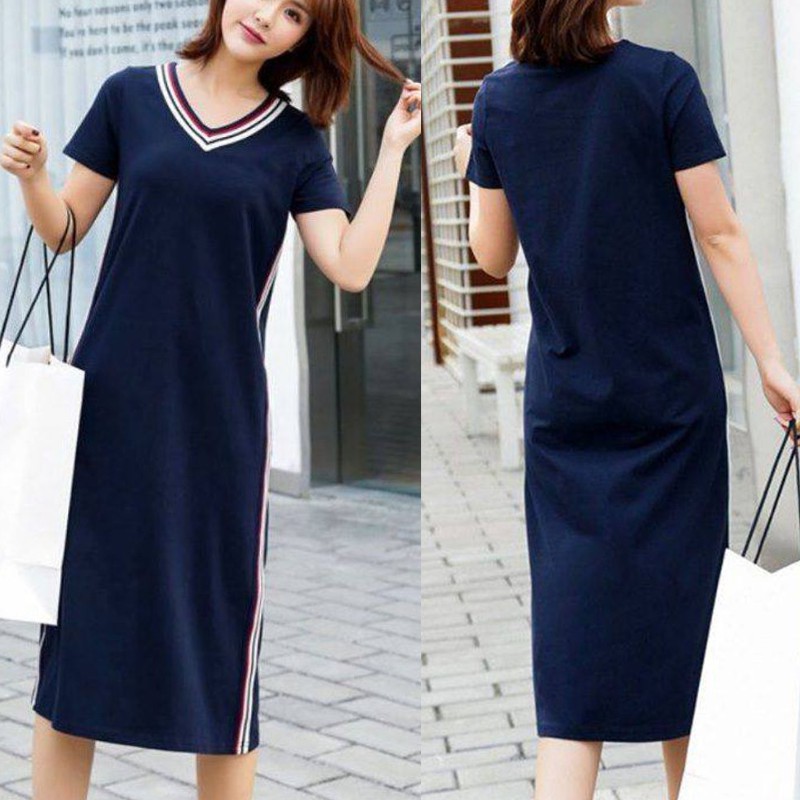 Đầm thun cotton suông Polo, ngắn tay, hàng chính hãng, dáng dài trùm gối (45kg-80kg) | WebRaoVat - webraovat.net.vn