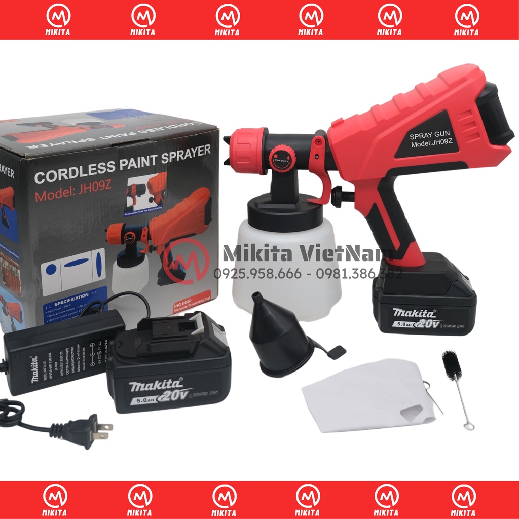 Máy Phun Sơn Cầm Tay Dùng Pin 18V - 21V MAKITA Spray Gun JH09, Chân Pin Makita Thông Dụng