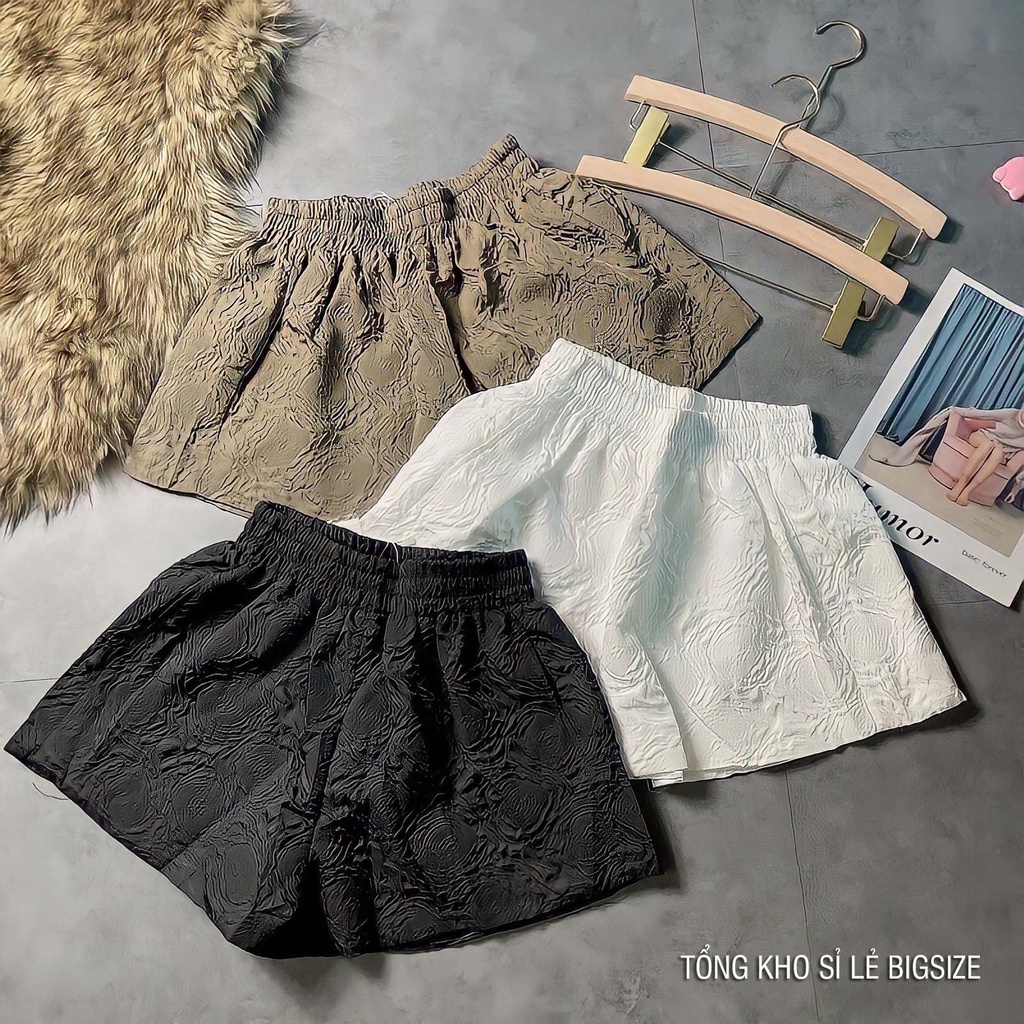 [Bigsize] Quần short nữ bigsze dập hoa 3D xốp phồng form rộng thoải mái