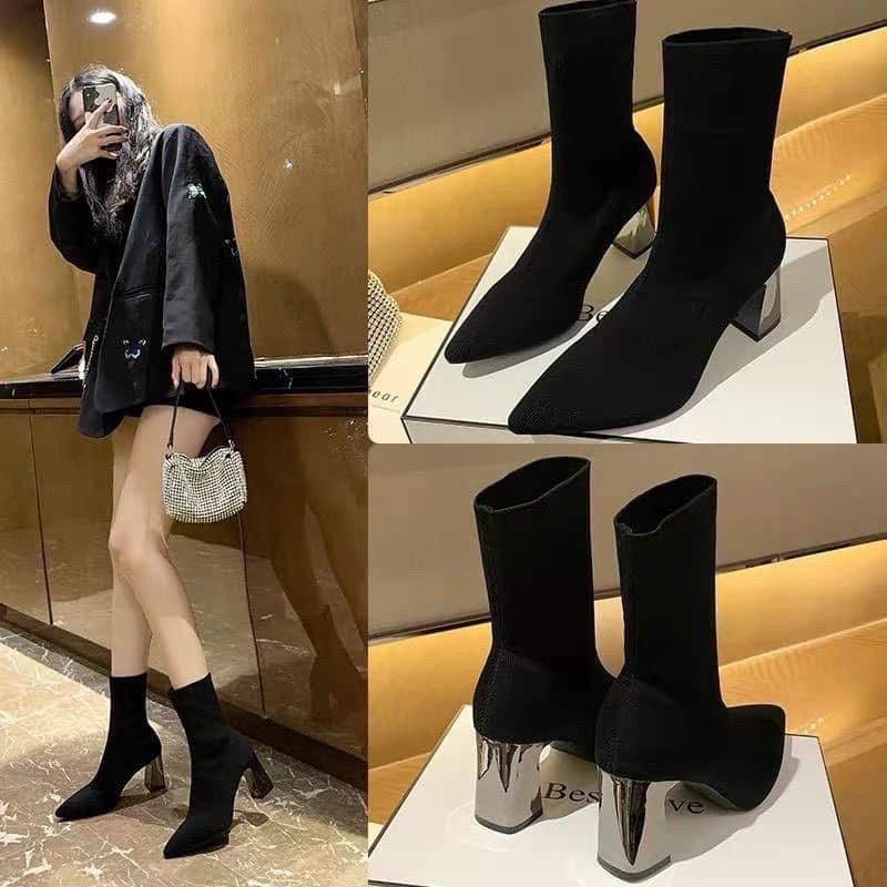 Bốt nữ len gót bạc