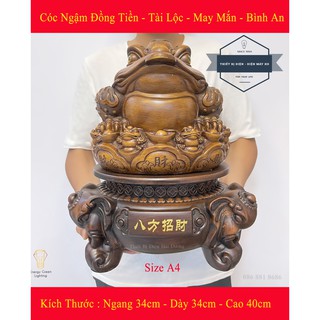 Tượng cóc 3 chân thiềm thừ - xoay 360 độ - mang lại tài lộc , may mắn , bình an - size a4 - có video