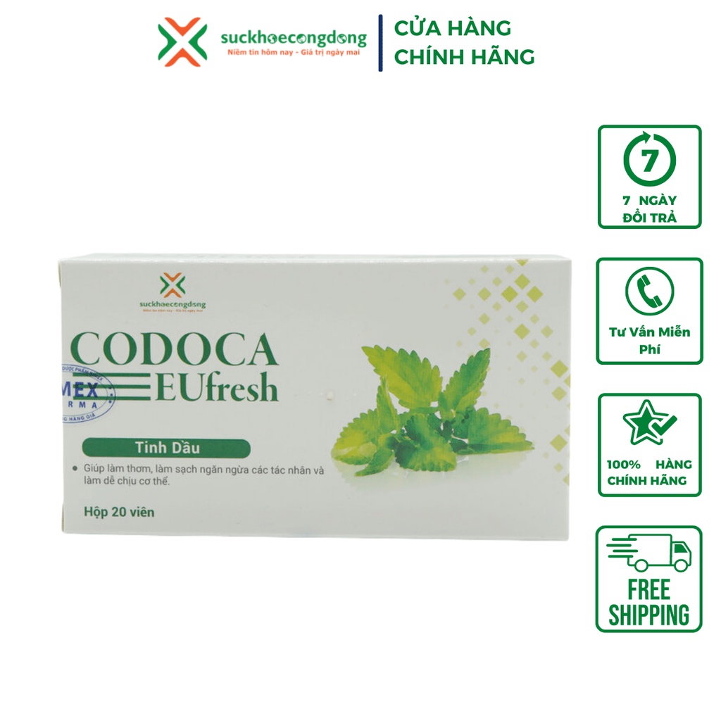 Viên Xông Tinh Dầu Codoca EU Fresh Dùng xông mũi, họng, cơ thể hương tràm trà (20 viên)