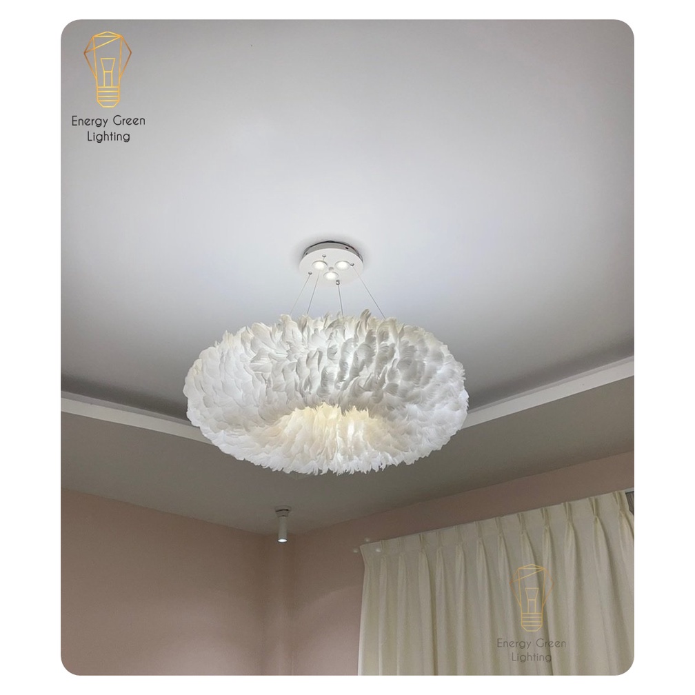 Đèn Chùm Lông Vũ Vòng Tròn Energy Green Lighting 60cm Phong Cách Bắc Âu Decor  - 3 Chế Độ Ánh Sáng - Bảo hành 12 tháng