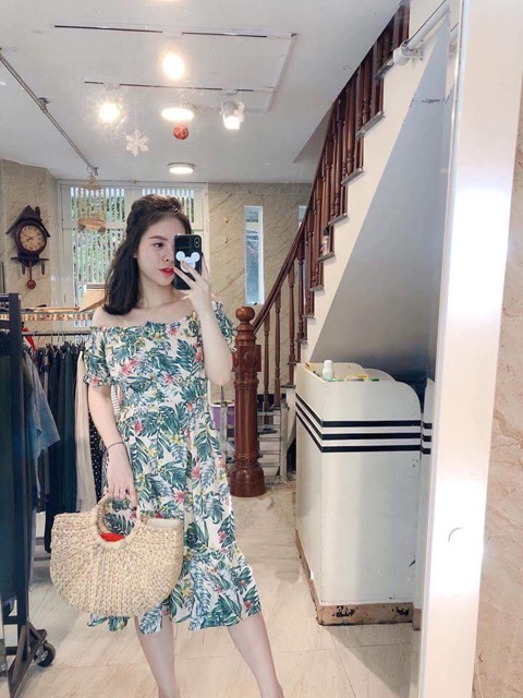 Váy Maxi hoa xanh dạo biển dã ngoại cực đẹp