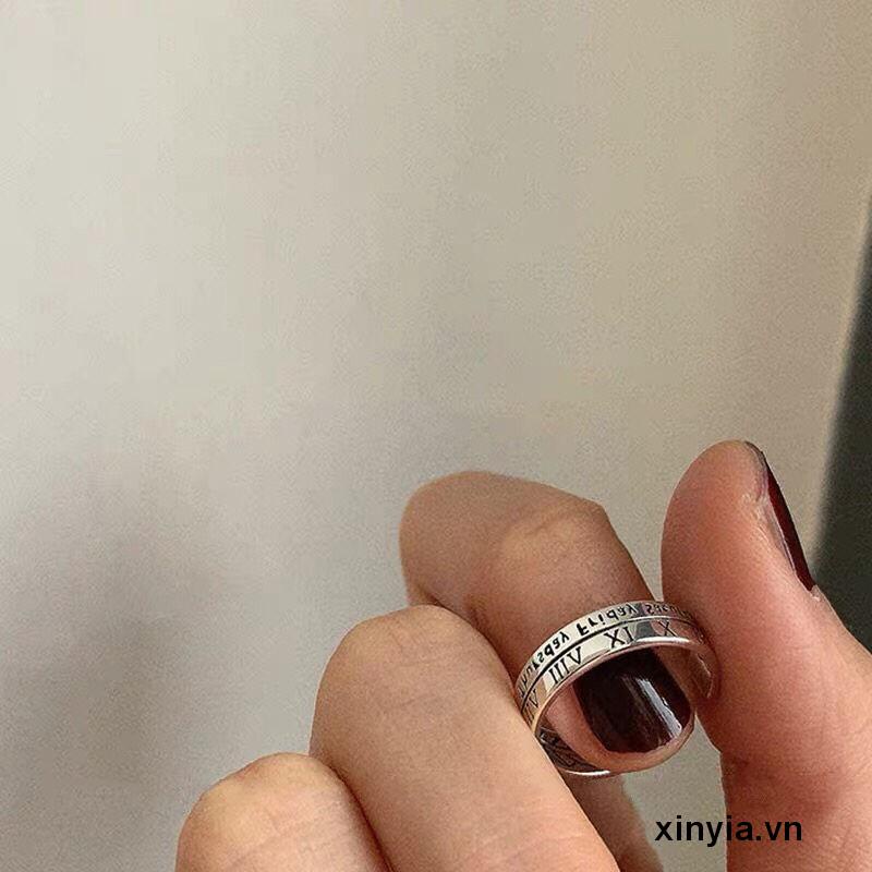Nhẫn cặp mạ bạc 925 khắc số La Mã phong cách cổ điển thời trang