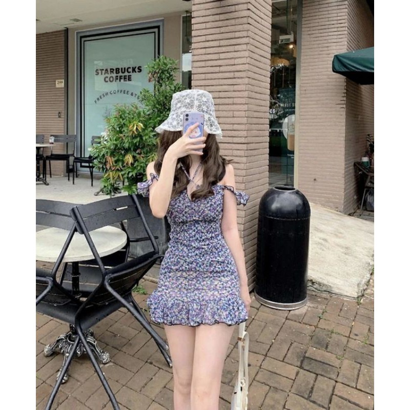 Váy đầm hoa nhí nữ đan dây