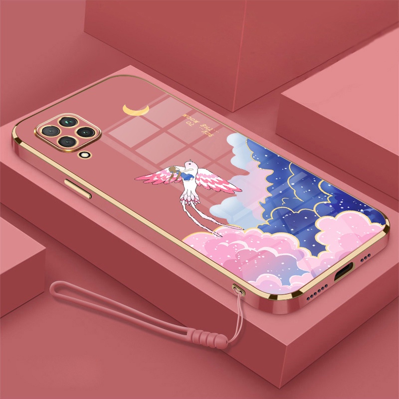 Ốp Điện Thoại Viền Mềm Mạ Điện In Hoạt Hình Kèm Dây Đeo Cho Samsung a12 a10 a10s a11 a13 a20 a30 a20s