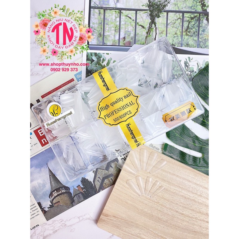 [HÀNG CHUẨN] Móng úp form thang, phom thang dẻo HSM hộp kim cương - 500 móng