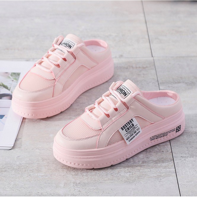 Giày thể thao hở gót da cao cấp siêu mềm màu trắng ,kem ,hồng | BigBuy360 - bigbuy360.vn