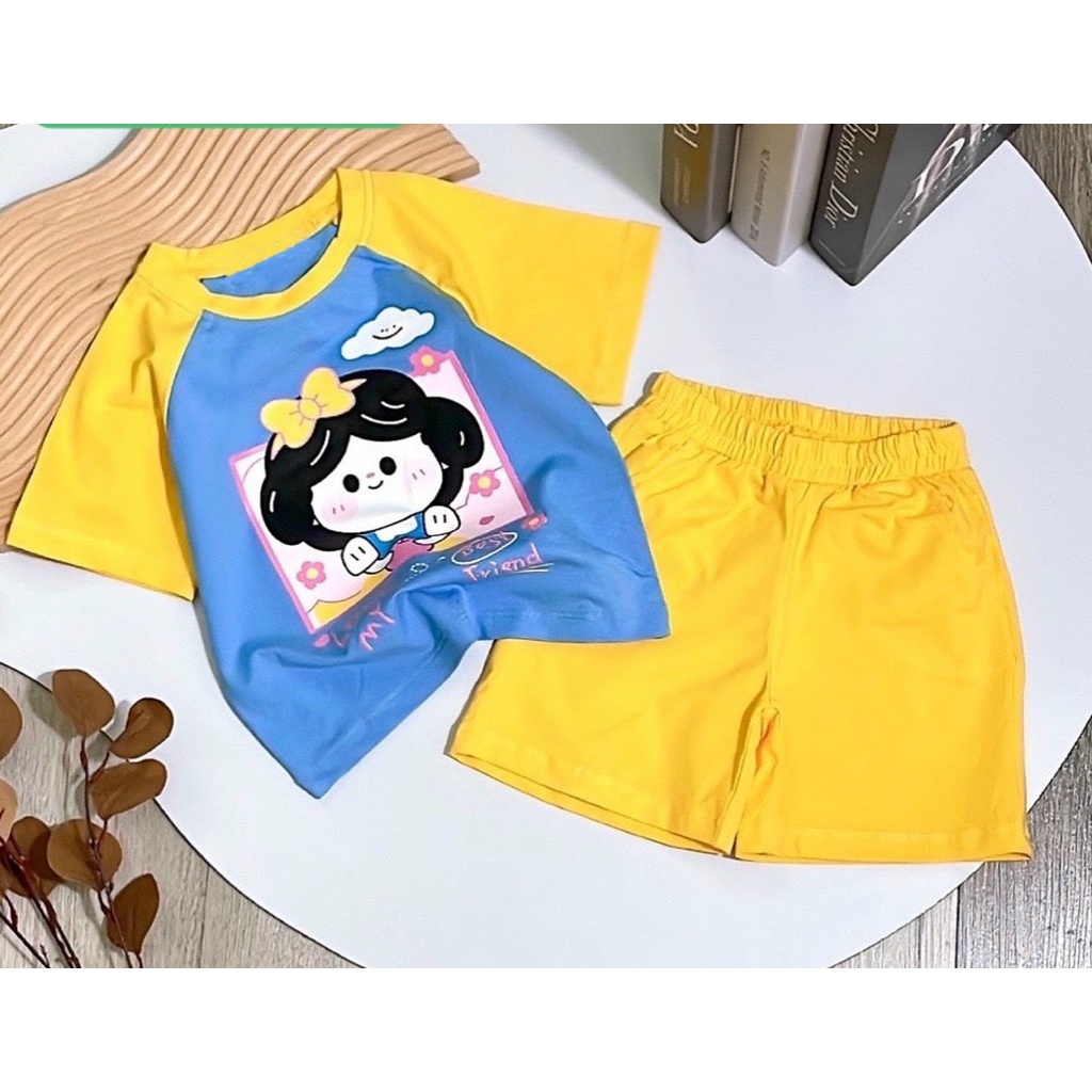 Bộ đồ bé gái dễ thương in HINH BÉ BẠCH TUYẾT phối raplang từ 7kg đến 25kg 5MÀU