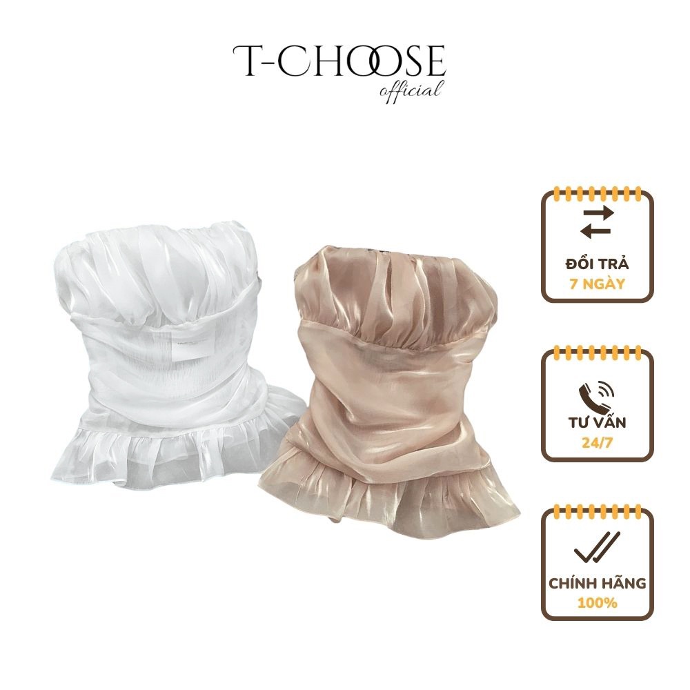 Áo quây Tchoose, áo cúp ngực nhấn eo phồng chất voan tiểu thư - T226