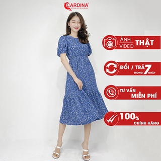 Váy dáng xòe hoa baby 𝐂𝐀𝐑𝐃𝐈𝐍𝐀 chất lụa tơ nhật cao cấp, thiết kế tay bồng 2 tầng 1v11
