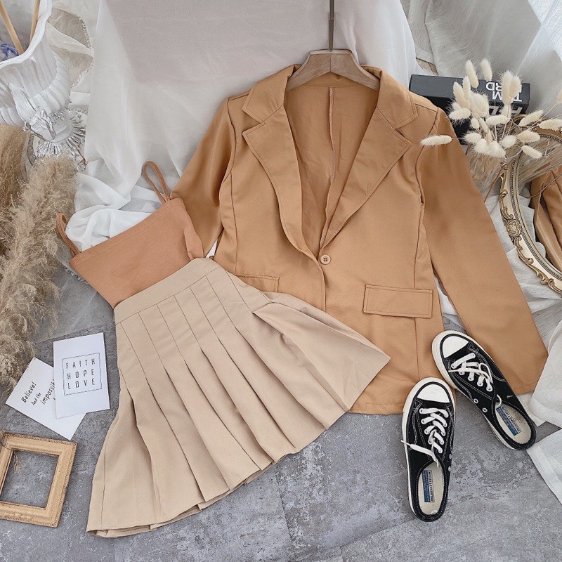 Set 3 món áo dây + chân vây xoè+vest nâu