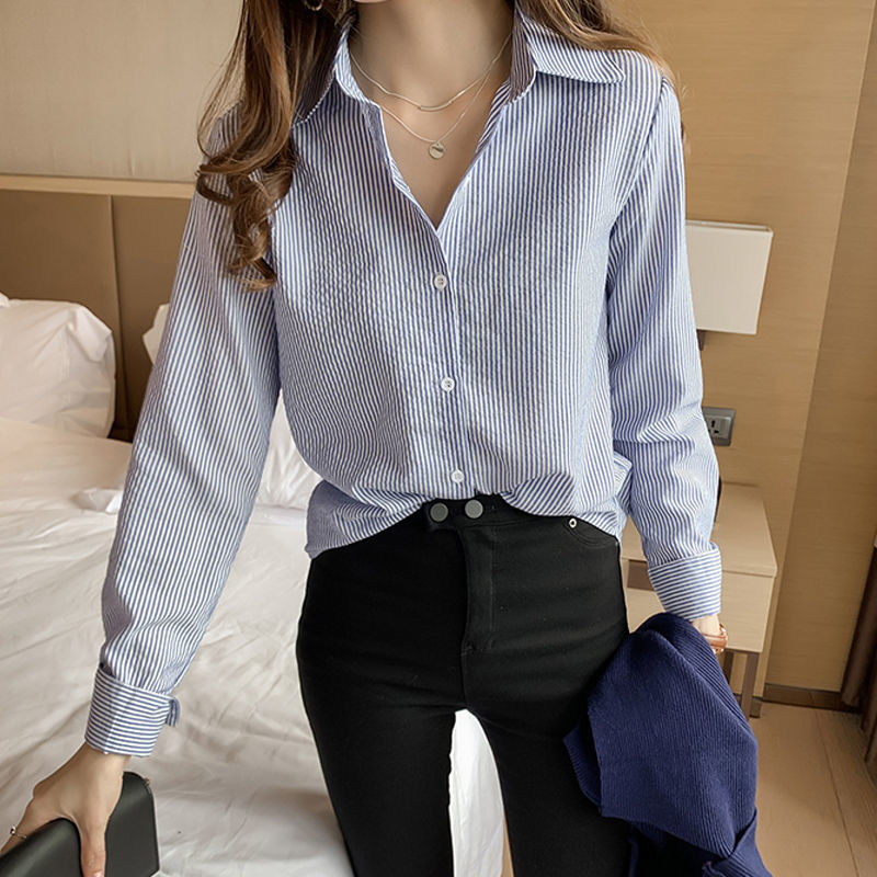 Áo Nữ Tay Dài Kẻ Sọc Phong Cách Hàn Quốc | BigBuy360 - bigbuy360.vn