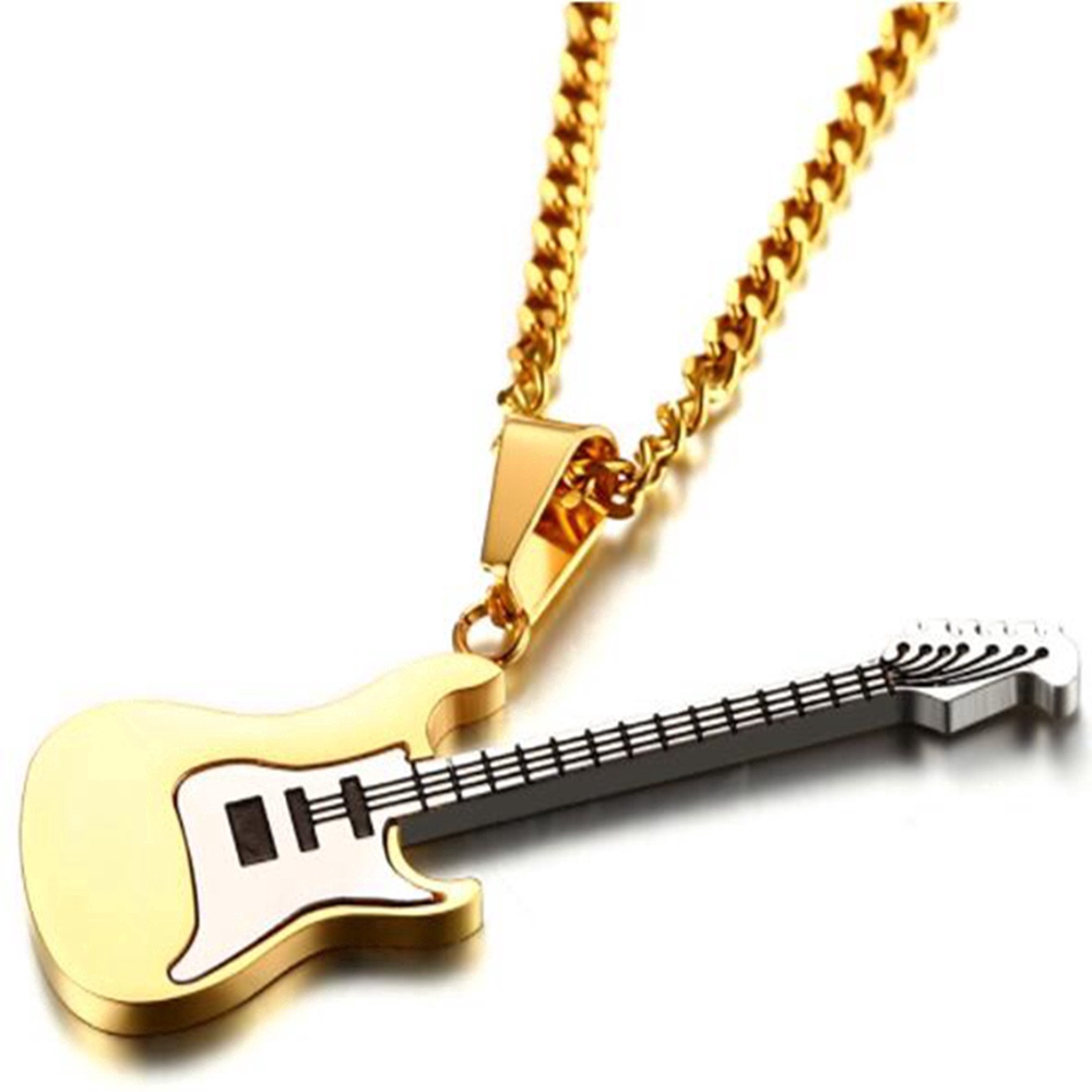 Fashion Trend Men's Alloy Guitar Pendant Necklace Men's Black/Silver/Golden Pendant Pendant
