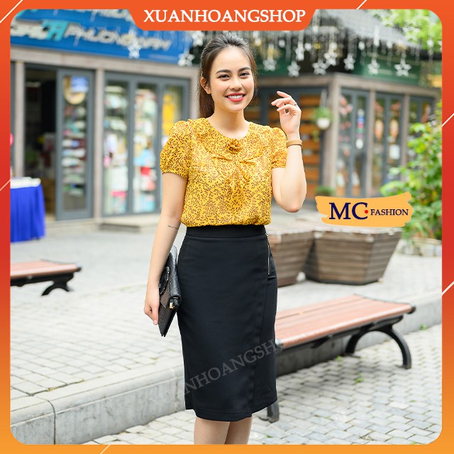 Áo Sơ Mi Nữ Công Sở Mc Fashion, Họa Tiết Hoa Nhí, Cổ Tròn, Tay Ngắn Cộc, 2 Màu ( Vàng, Tím ) Xuân Hoàng Shop Ta955