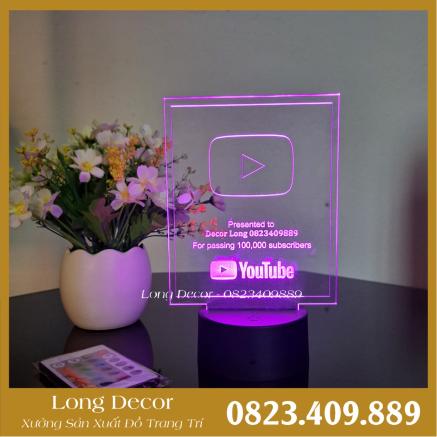 Đèn ngủ, Đèn decor led RGB nút Youtube, Nút Tiktok In tên theo yêu cầu