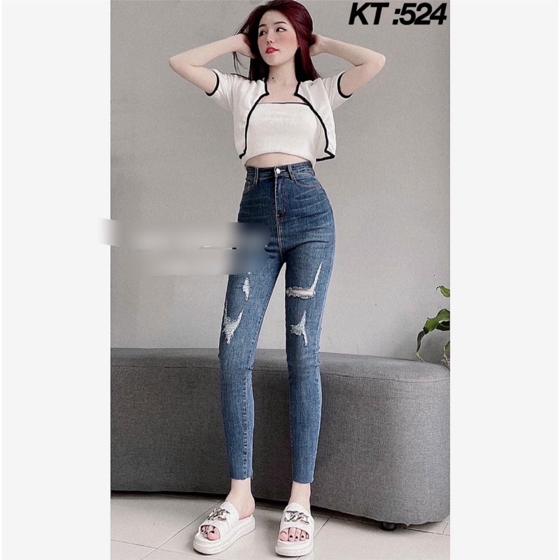Quần jeans nữ lưng cao mã 524 ôm body lưng siêu cao