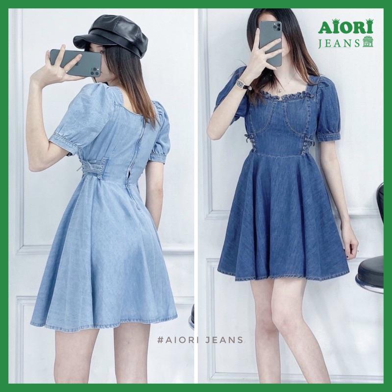 [Hàng Cao Cấp] Váy Jean Nữ Xanh Dáng Xòe AIORI Váy Đầm Jean Bò Rin Nữ Siết Dây Eo Phong Cách Hàn Quốc_K126/Fre