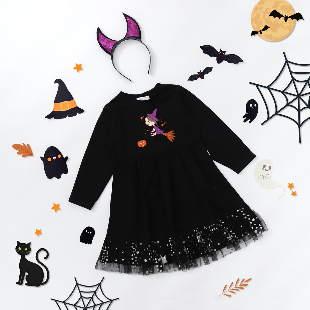 Váy halloween bé gái ILABY phù thủy kèm bờm chất liệu thun cotton [11IG06781021]