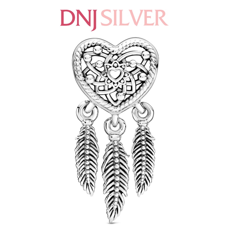 Charm bạc 925 cao cấp, hàng chuẩn bạc - Charm Heart & Three Feathers Dreamcatcher thích hợp để mix vòng