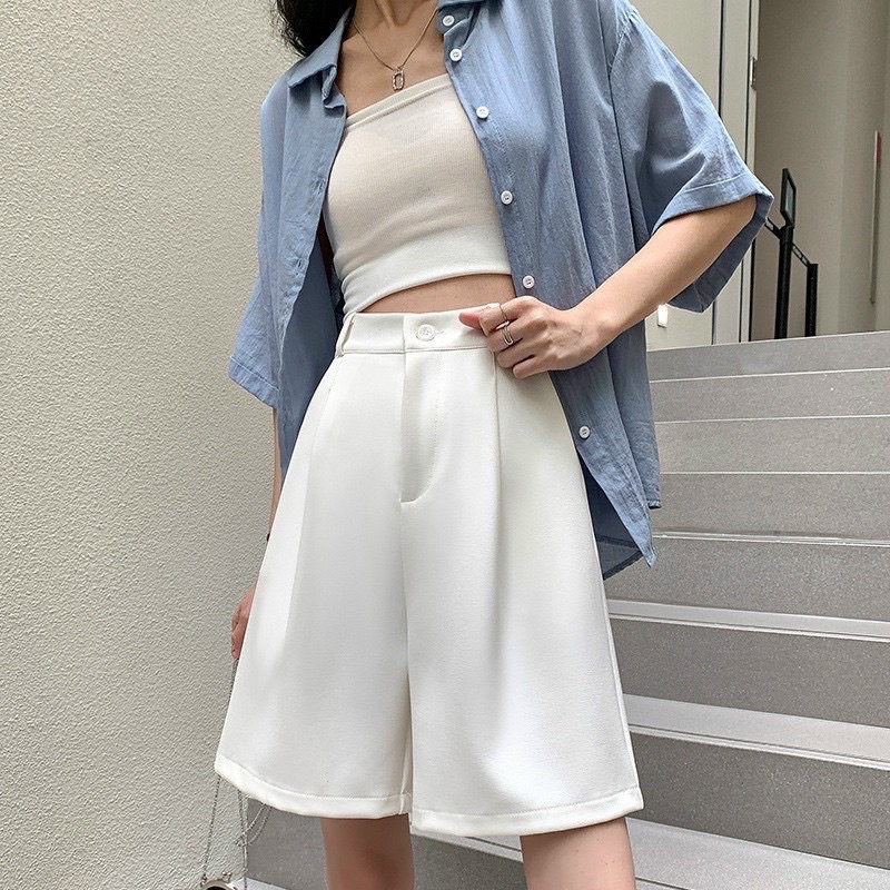 [Mã 153FASHIONSALE1 giảm 10K đơn 50K] Quần Short Cạp Cao Quần Short Ống Rộng Dáng Lửng Ulzzang Siêu Xinh