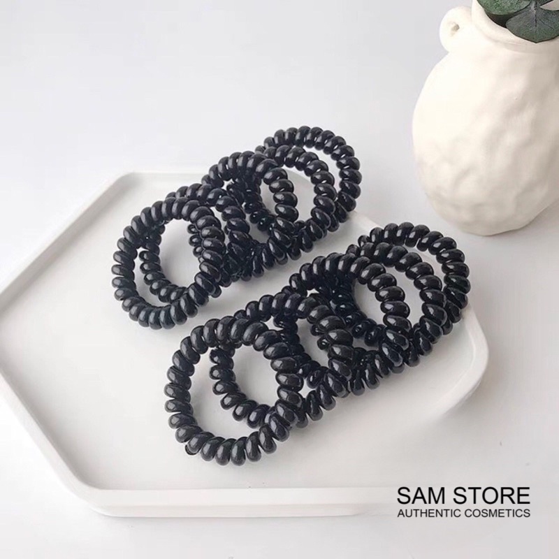 Dây buộc tóc lò xo nhựa xoắn màu đen, chất chun mềm, co giãn đàn hồi