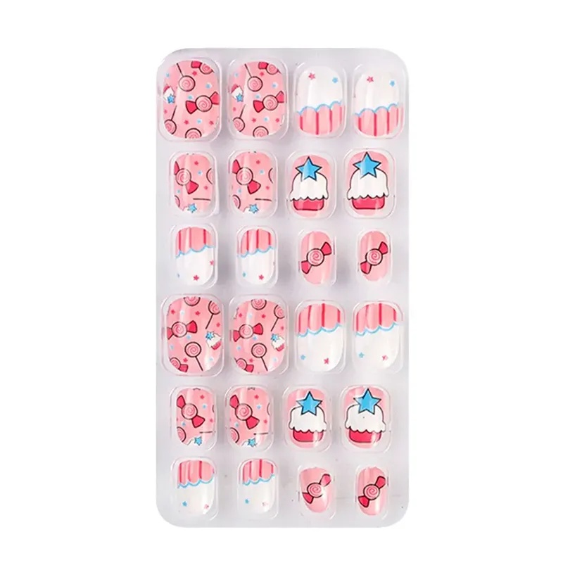 Bộ 24 Móng Tay Giả Họa Tiết Hoạt Hình Dễ Thương Cho Bé