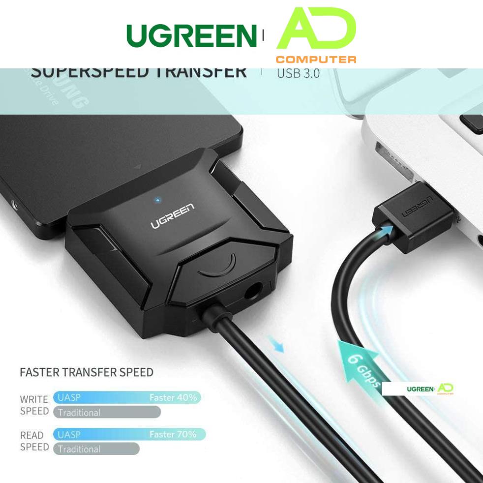 Dây chuyển đổi USB 3.0 sang SATA kèm dây nguồn 12V2A dài 50CM UGREEN CR108 ( 20231 cũ) 20611 20636