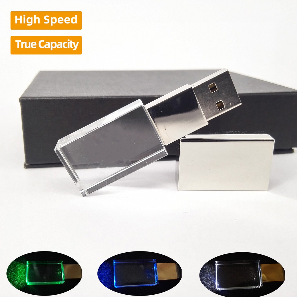 USB Pha lê đèn Led màu bạc 32G