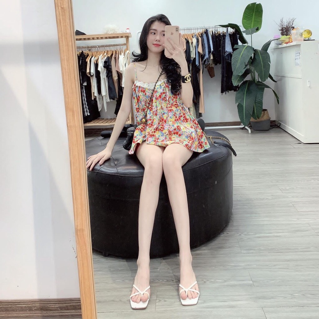 Set áo 2 dây hoa viền ren quần sooc ( ảnh thật + video )