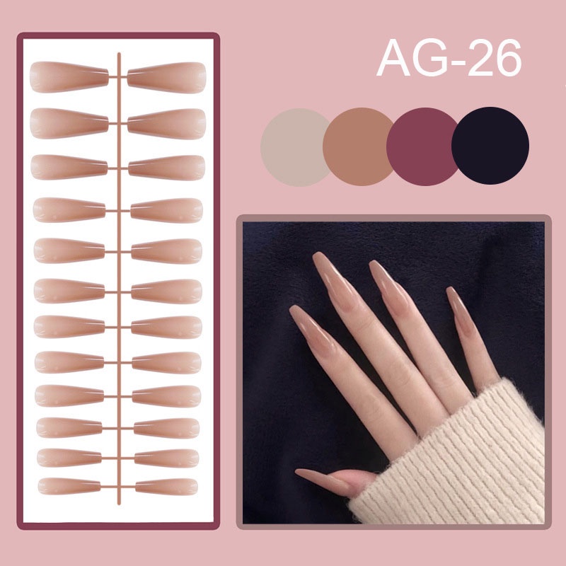 Dải 24 móng giả dài màu trơn nhiều màu xinh xắn