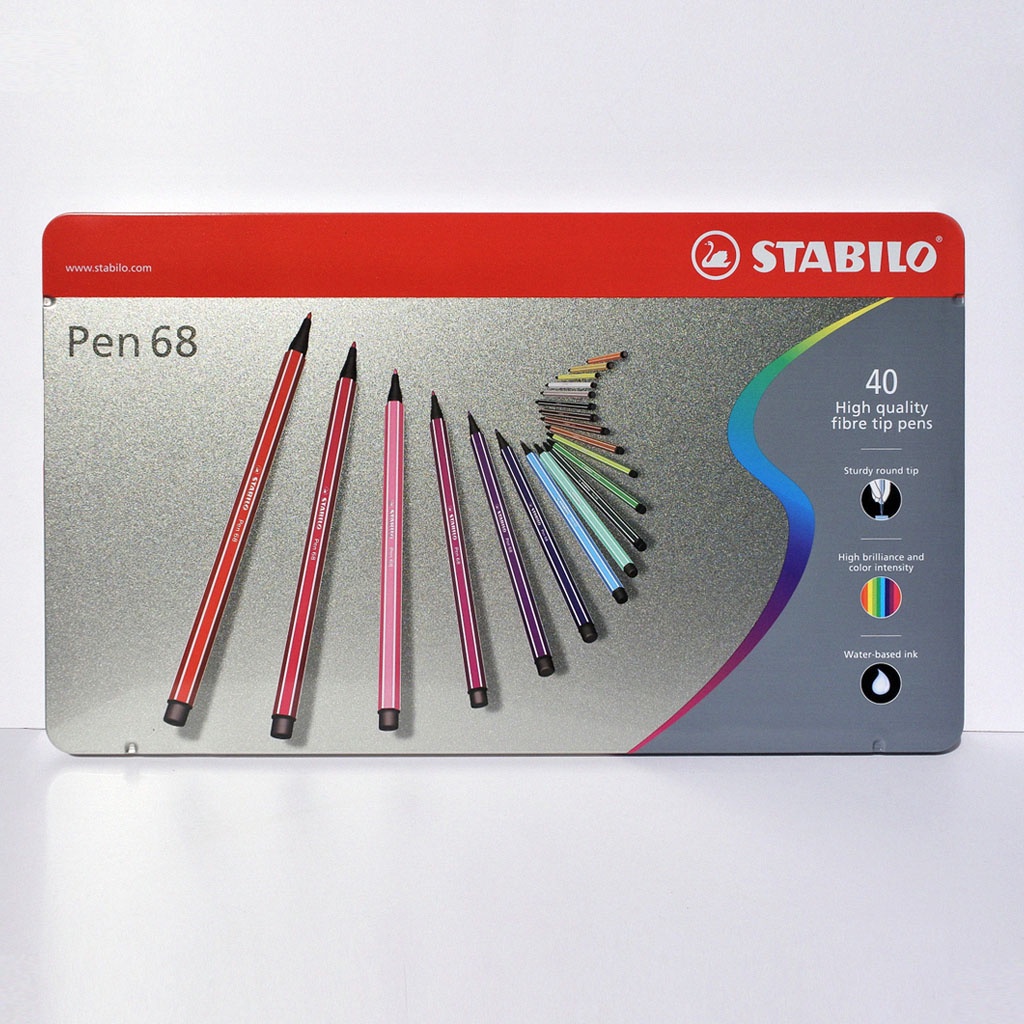 Bút lông màu STABILO Pen 68 1.0mm hộp thiếc 40 cây + Tuyển tập tô màu STABILO Art Theraphy SACB (PN6840MG)