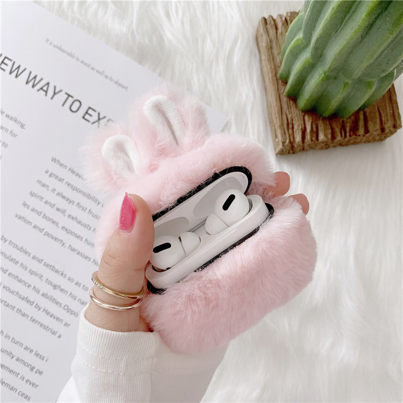Vỏ bảo vệ hộp tai nghe làm từ vải lông kiểu tai thỏ xinh xắn cho Compatible for Airpods1/2/pro3