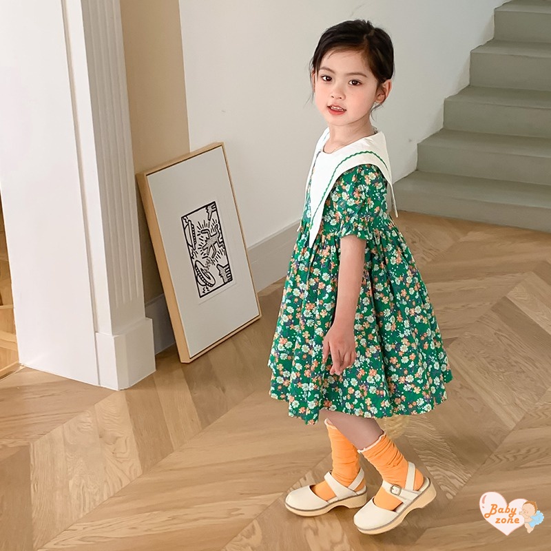 Đầm Công Chúa Eo Phồng In Họa Tiết Hoa Dễ Thương Thời Trang Mùa Hè Cho Bé Gái 2-7 Tuổi