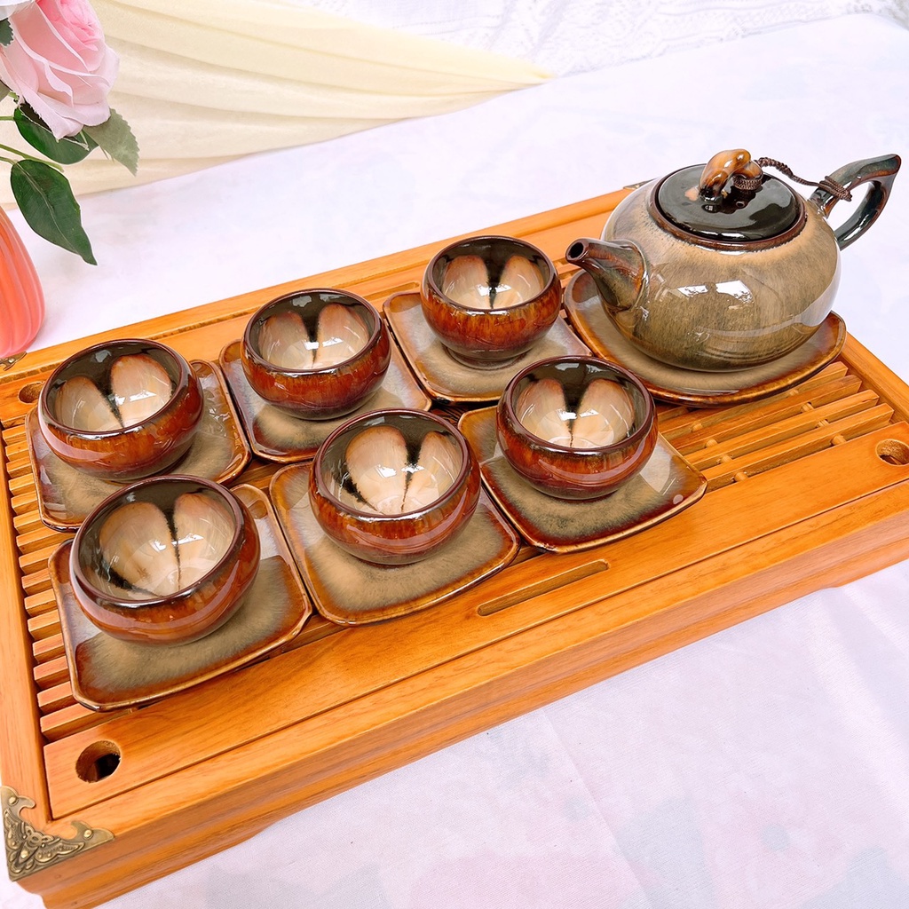 Bộ ấm trà  Gốm Sứ Bát Tràng  bộ ấm chén,Quả Hồng gấm hoa cao cấp decor GOMPHUQUY THH02