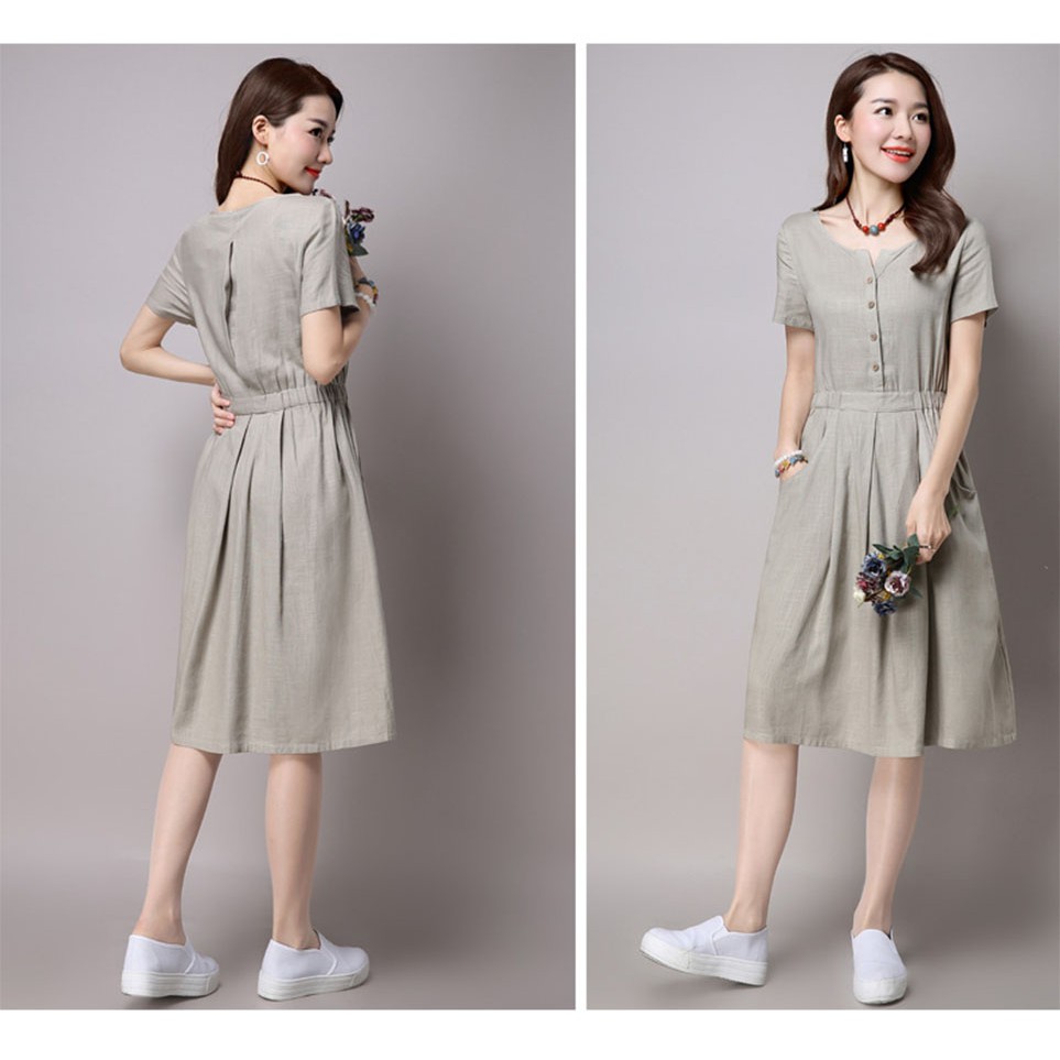 ĐẦM SUÔNG CHUN EO PHỐI TÚI CHÉO - DS116