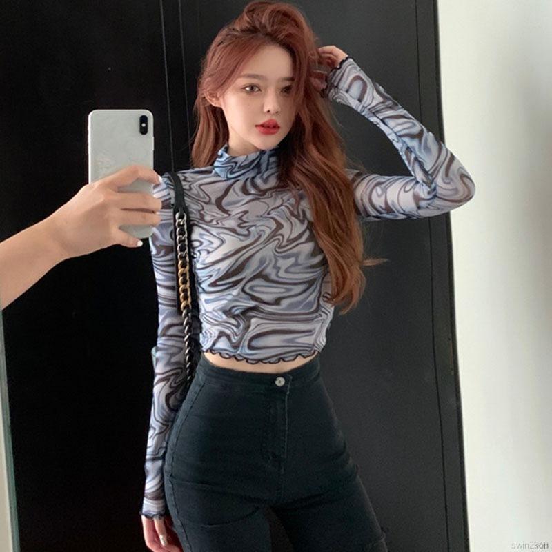 Áo Thun Nữ Tay Dài Ôm Sát In Chữ Thời Trang Phong Cách Hàn Quốc