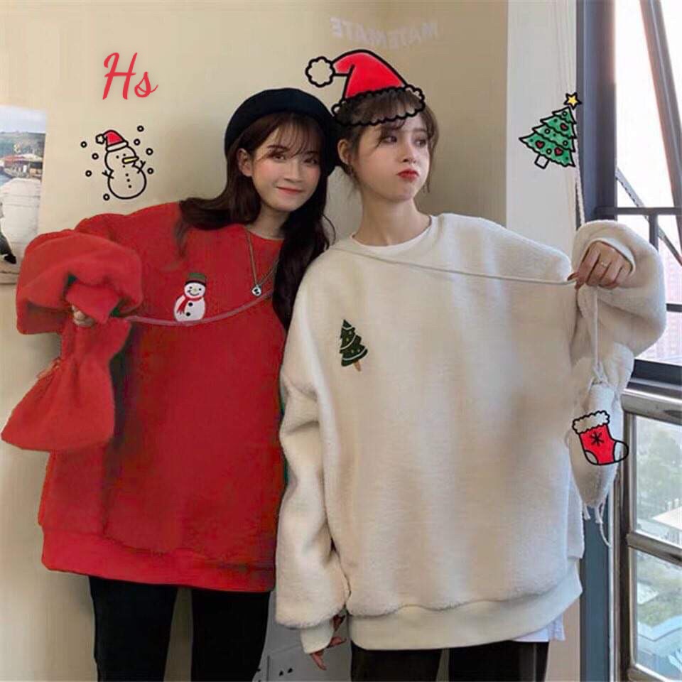 Áo Sweater Thêu Hình Cây Thông Noel Có Kèm Túi Chất Nỉ Dày Dặn From Suông Rộng Cheery Store SP000838